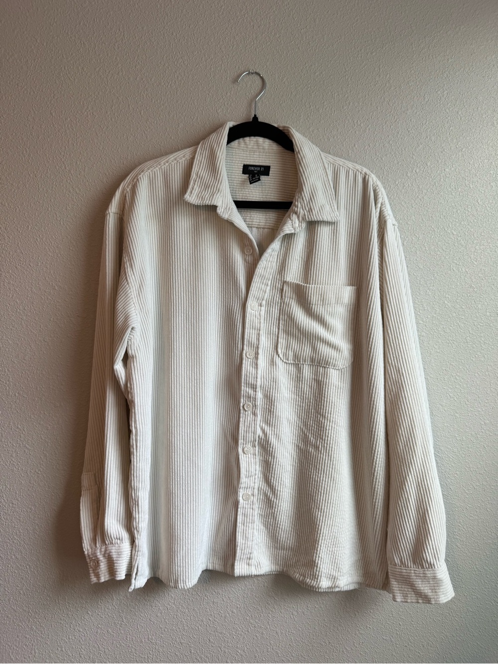 Forever 21 Men’s Cream Corduroy Button-Down Shirt